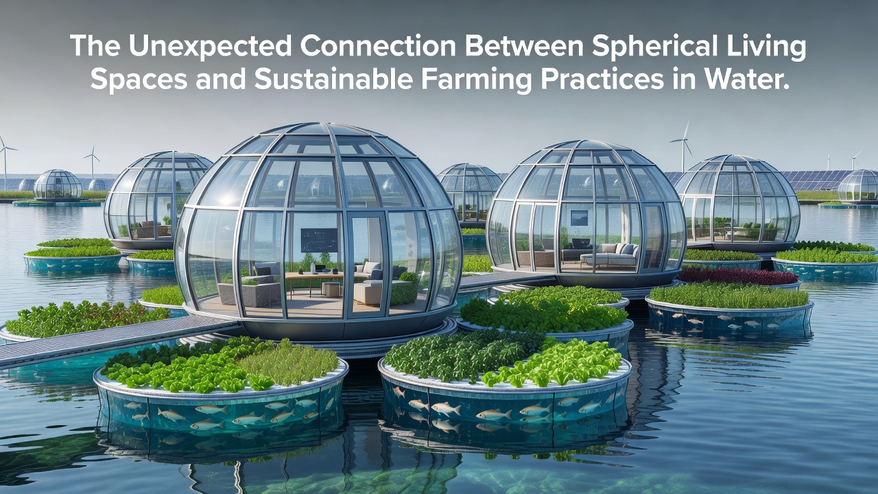 Interior view of spherical habitat connected to hydroponic farming channels in a dry environment